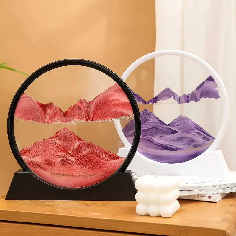 7/12 Inch 3D Moving Sand Art Picture Hourglass round Handmade Glass Deep Sea Sandscape Craft Quicksand Sandglass Home Decor Gift