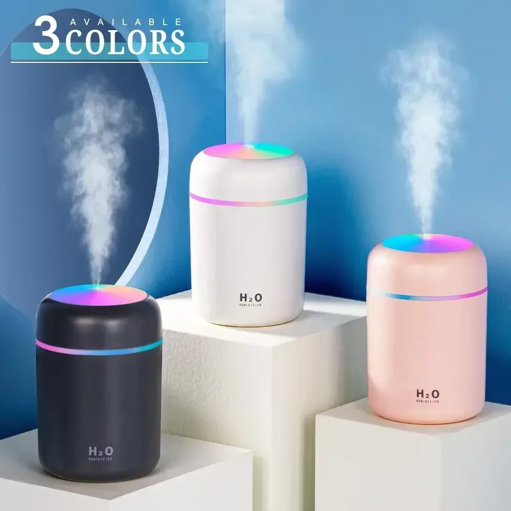 Portable LED Light Mini 300Ml H2O Spray Mist Humidifier Double Wet Aroma Essential Oil Diffuser Car Usb Air Humidifier