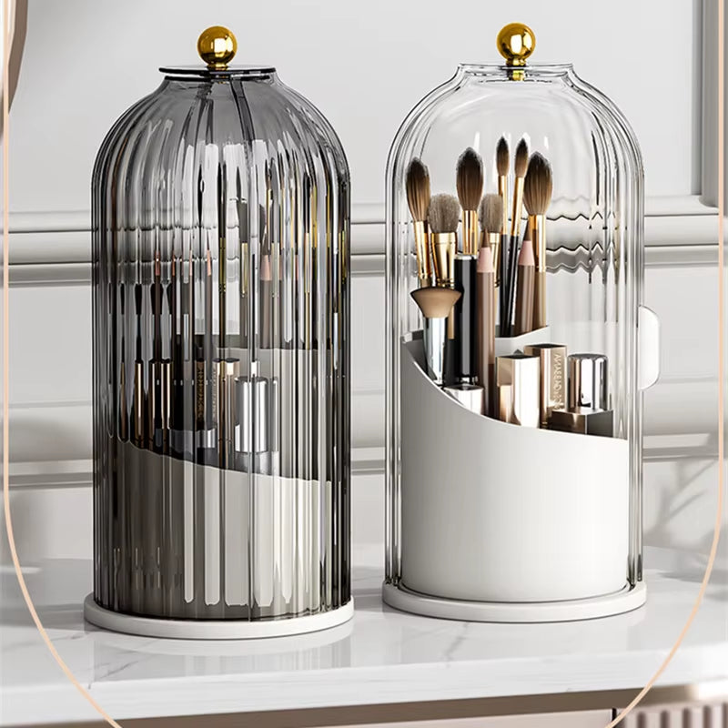 360° Rotating Makeup Brush Holder with Lid Lipstick Eyebrow Pencil Holder Eye Shadow Storage Box Desk Cosmetic Tools Organizer