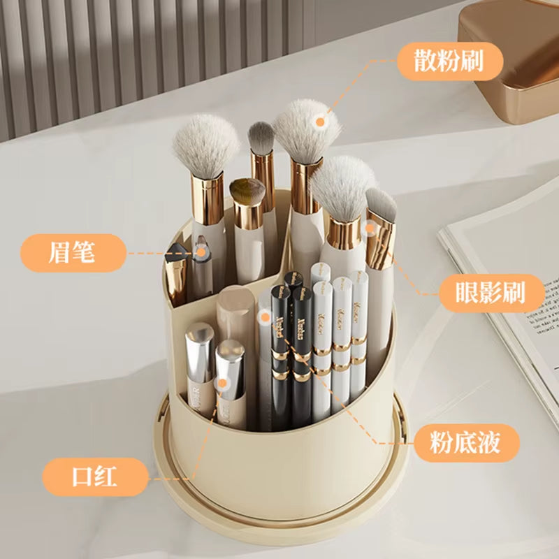 360° Rotating Makeup Brush Holder with Lid Lipstick Eyebrow Pencil Holder Eye Shadow Storage Box Desk Cosmetic Tools Organizer