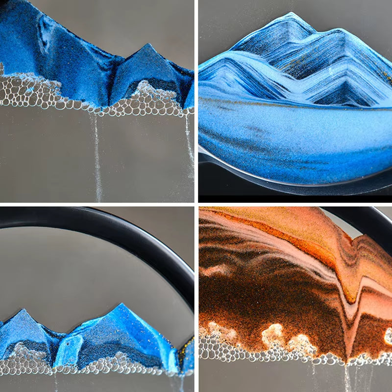 7/12 Inch 3D Moving Sand Art Picture Hourglass round Handmade Glass Deep Sea Sandscape Craft Quicksand Sandglass Home Decor Gift