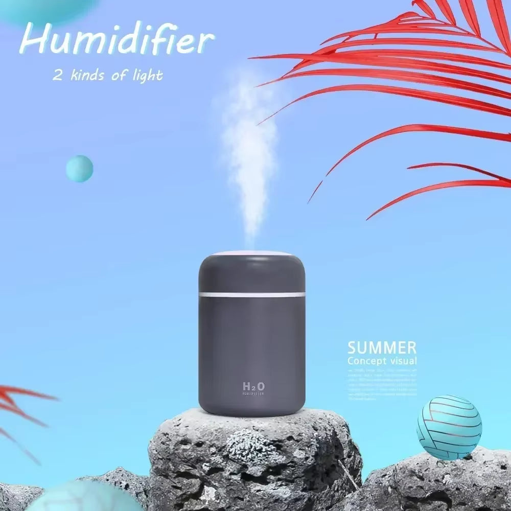Portable LED Light Mini 300Ml H2O Spray Mist Humidifier Double Wet Aroma Essential Oil Diffuser Car Usb Air Humidifier