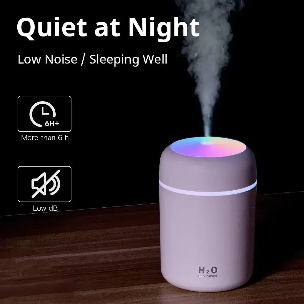 Portable LED Light Mini 300Ml H2O Spray Mist Humidifier Double Wet Aroma Essential Oil Diffuser Car Usb Air Humidifier