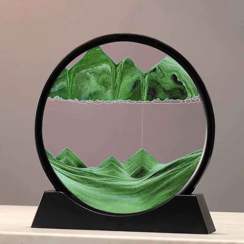 7/12 Inch 3D Moving Sand Art Picture Hourglass round Handmade Glass Deep Sea Sandscape Craft Quicksand Sandglass Home Decor Gift