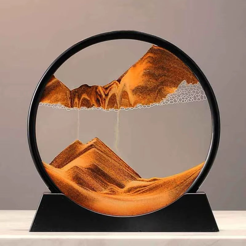 7/12 Inch 3D Moving Sand Art Picture Hourglass round Handmade Glass Deep Sea Sandscape Craft Quicksand Sandglass Home Decor Gift