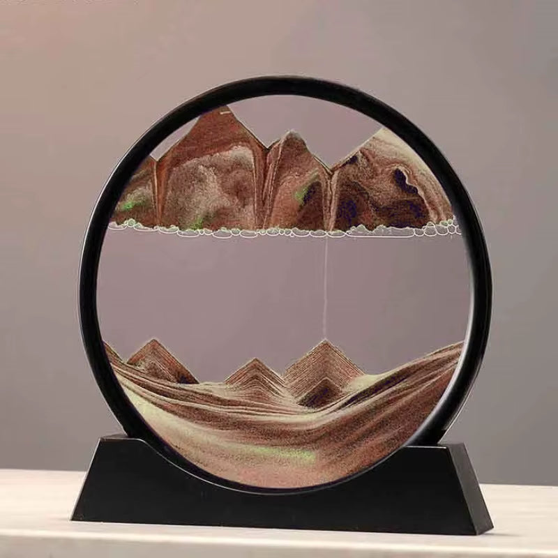 7/12 Inch 3D Moving Sand Art Picture Hourglass round Handmade Glass Deep Sea Sandscape Craft Quicksand Sandglass Home Decor Gift
